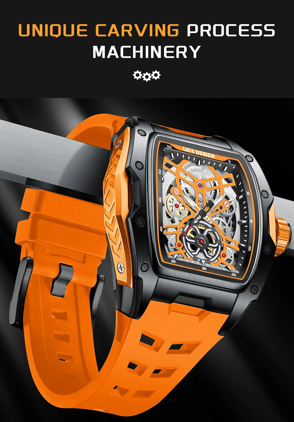 LIGE New Watches Mens Skeleton Mechanical Automatic Watch Top Brand Luxury Luminous 30M Waterproof Watch For Men reloj hombre