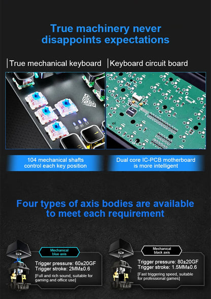 AULA F2088 mechanische kabelgebundene Gaming-Tastatur mit Multifunktions-Drehregler, 104 Tasten, magischer Hintergrundbeleuchtung und Makroprogrammierung für Computer