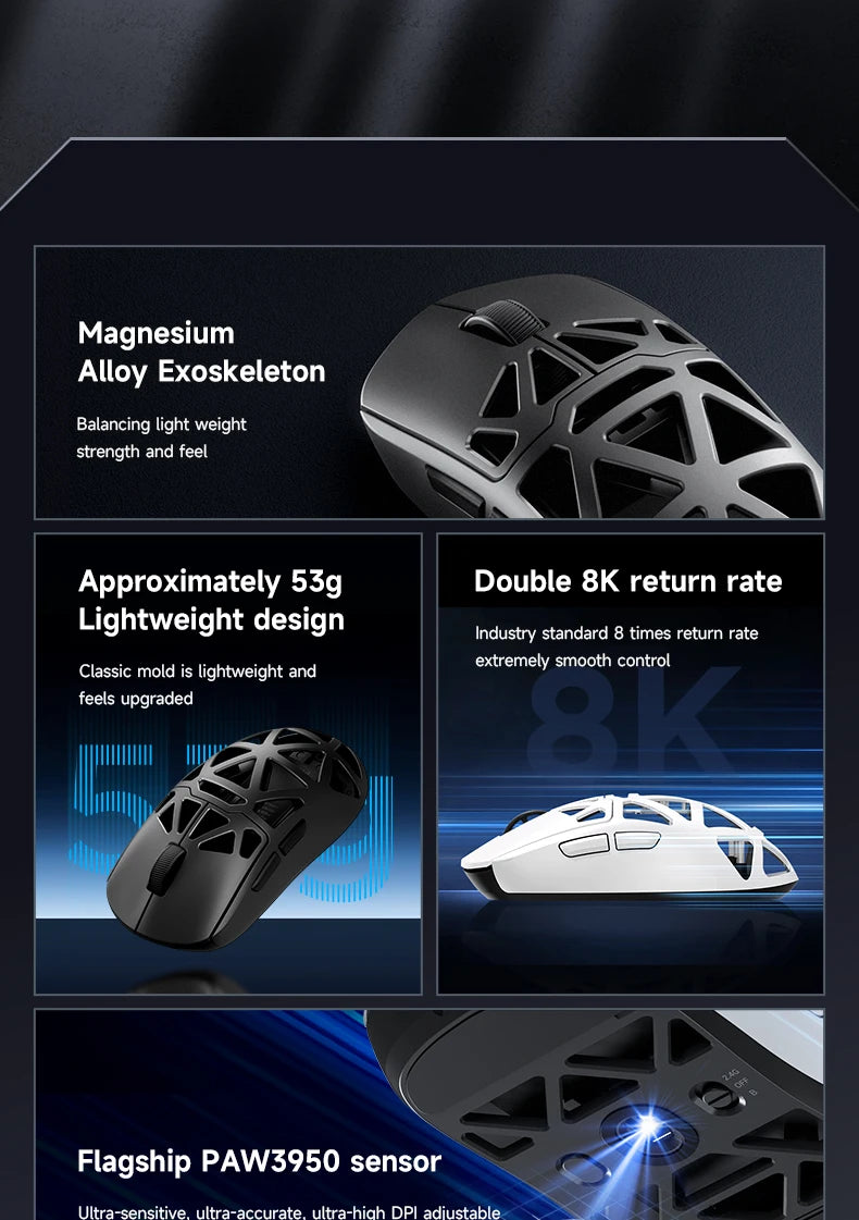 MCHOSE AX5 V2 Wireless Gaming Mouse 8KHz Polling PAW 3950 42000DPI Optical Sensor 56g Tri-Mode 130h Battery Magnesium Alloy