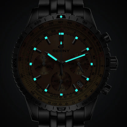 BERNY Aviation Men's Watches Quartz Chronograph Watch Date Sapphire Super Luminous Luxury Brand Dress Man Wristwatch