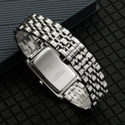 Montre carrée pour homme BERNY – Mouvement à quartz, cadran à chiffres romains, affichage luminescent, boîtier en acier inoxydable 316L – Montre rectangulaire élégante et décontractée