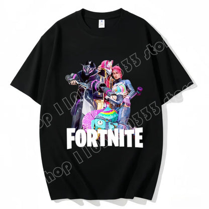 Fortnite Rundhals-T-Shirt für Erwachsene, unisex, Gaming-Dance-Mode, neu, aus reiner Baumwolle, kurzärmeliges Oberteil, perfekt für Freizeit und Urlaub
