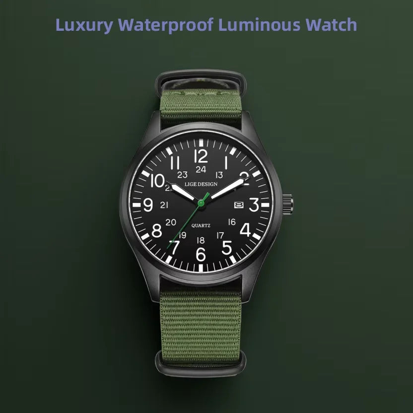 LIGE Lyxiga herrklockor med kvartsverk, datum, nylonarmband, läderarmband, vattentäta, självlysande, militär- och sportklockor för män relogios masculino
