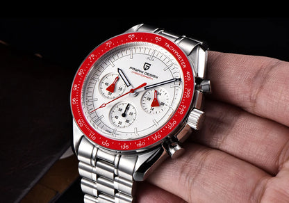 Zegarek męski PAGANI DESIGN „New Moon” – luksusowy zegarek kwarcowy, chronograf, szkło szafirowe z powłoką antyrefleksyjną, ceramiczna ramka, świecące wskazówki
