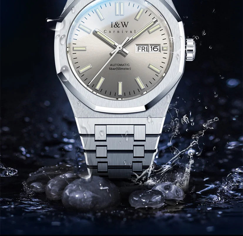 CARNIVAL Mens Mechanical Watch Brand Luxury Sapphire NH36 Movement Automatic Wrist Watches 50m Waterproof for Men Reloj Hombre