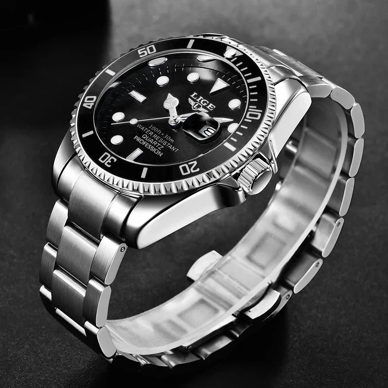 Reloj de buceo de lujo para hombre, de la marca LIGE, resistente al agua hasta 3 ATM, con indicador de fecha, reloj deportivo de cuarzo