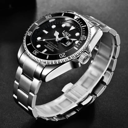 Reloj de buceo de lujo para hombre, de la marca LIGE, resistente al agua hasta 3 ATM, con indicador de fecha, reloj deportivo de cuarzo