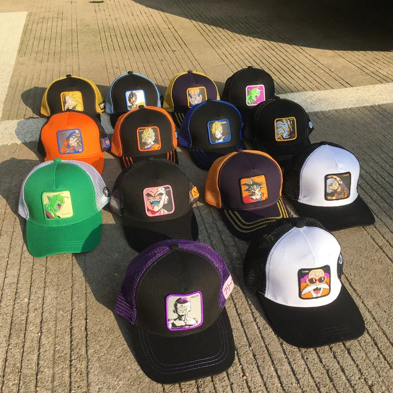 Casquette de baseball imprimée à l'effigie d'un personnage de l'anime Dragon Ball pour hommes et femmes – Casquette hip-hop – Casquette en maille pour camionneur – Protection solaire d'été pour les activités en plein air