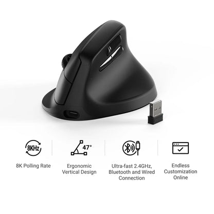 Keychron M5 kabellose ergonomische Maus, optisch, 8K Polling-Rate, 2.4GHz & Bluetooth, Type-C, 3950 Sensor