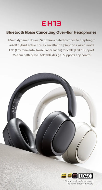 FiiO EH13 Wireless Noise Cancelling Headphones, Hybrid ANC Bluetooth Over-Ear Headphones, 45H Playtime, Headphones for Travel/Game