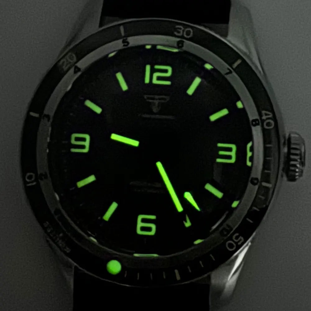 Tandorio NH35A PT5000 Mechanical Mens Watch 20BAR Waterproof Sapphire Luminous Red Black Dial Stainless Steel Bracelet New Clock
