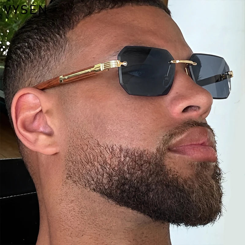 Vintage Punk Rectangle Rimless Sunglasses Men 2026 Luxury Brand Geometric Polygon Sun Glasses Male Trendy Square Shades Eyewear