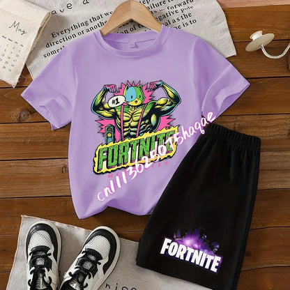 Fortnites Kids T Shirt Shorts Set Cartoon Figure Printed T Shirts Children Tops Summer Casual Sportswear Kids Boys Clothing