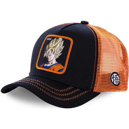 Dragon Ball Son Goku sapka, nyári utazós csúcsos sapka, férfi hímzett hip-hop stílusú napellenzős, állítható trucker hálós sapka