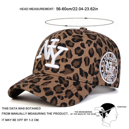 Unisex NY betűs hímzésű, leopárdmintás baseball sapka, tavaszi-őszi, szabadtéri, állítható, alkalmi sapka, napvédő sapka, sportsapka