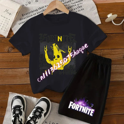 Fortnite Series T-Shirt- und Shorts-Set für Kinder, Hot-Game-Oberteil und Hose, sommerliches, niedliches Homewear-Loungewear-Outfit, Geburtstagsgeschenk