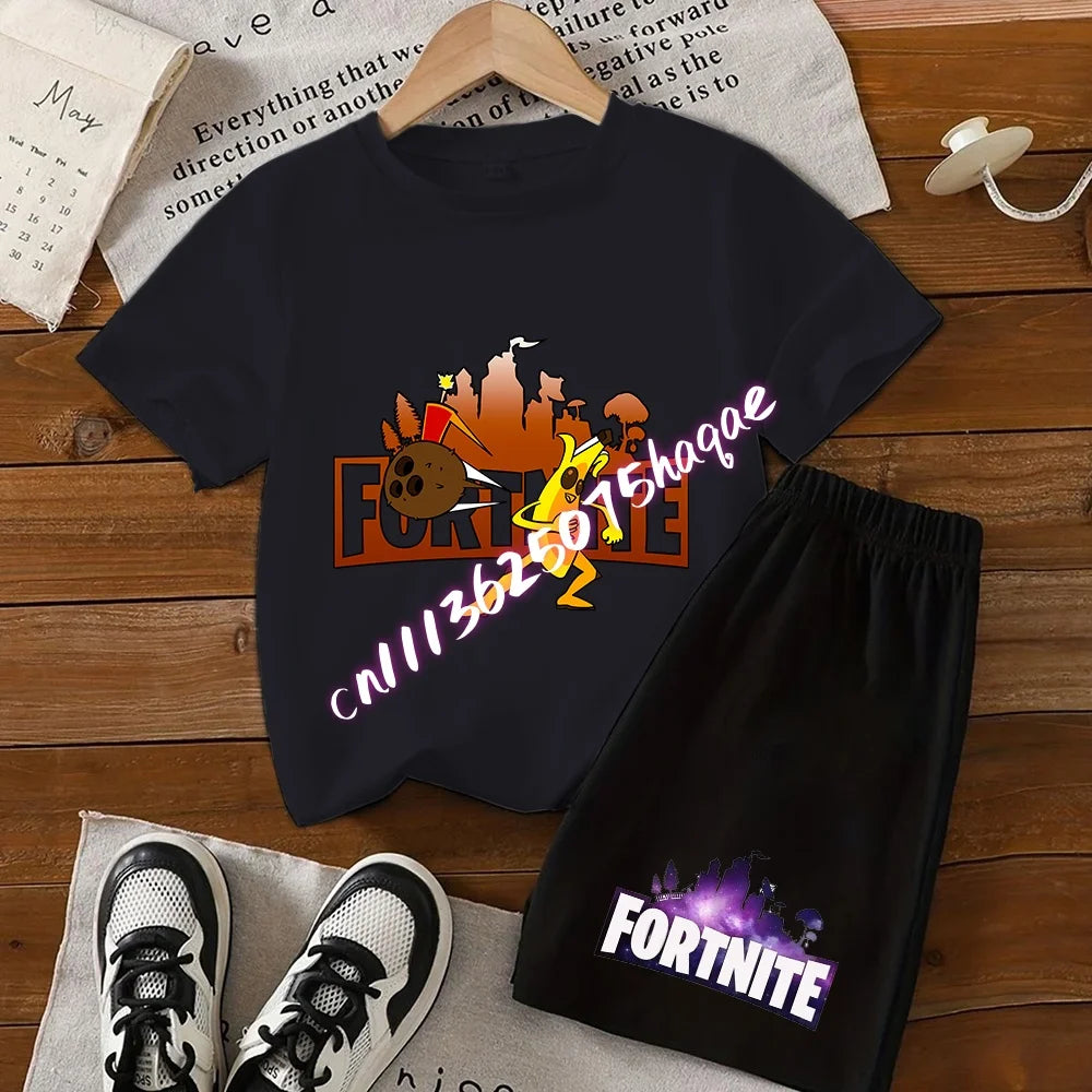 Fortnite Series T-Shirt- und Shorts-Set für Kinder, Hot-Game-Oberteil und Hose, sommerliches, niedliches Homewear-Loungewear-Outfit, Geburtstagsgeschenk