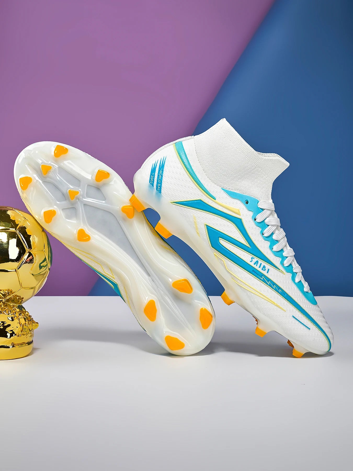AG/FG Long Studs Soccer Shoes, PU Fabric Mixed Upper, TPU Sole Wear-Resistant Anti-Slip, Men Women Kids Youth Outdoor Sports
