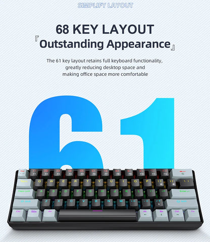 APAYADO K61 Mini Mechanische Tastatur, kabelgebunden, 61 Tasten, Phantom RGB, mechanischer Schalter in Schwarz/Weiß/Rot/Blau für Gaming, 60 % tragbar