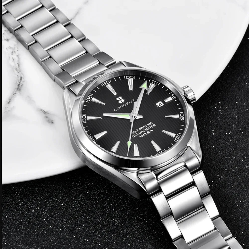 Corgeut 41mm Luxury NH35 Movement Men's Sport Clock Automatic Relogio Masculino Mechanical Wristwatch Sapphire Steel Band Men's Watch