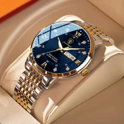 Relógio de pulso masculino POEDAGAR Business Quartz, aço inoxidável, resistente à água, data iluminada, relógio de pulso de luxo casual para homem