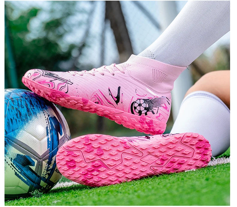 Chaussures de football pour hommes et femmes, crampons antidérapants pour terrain synthétique, baskets de futsal, chaussures de football à crampons pour terrain gazonné, support de cheville, pour l'extérieur