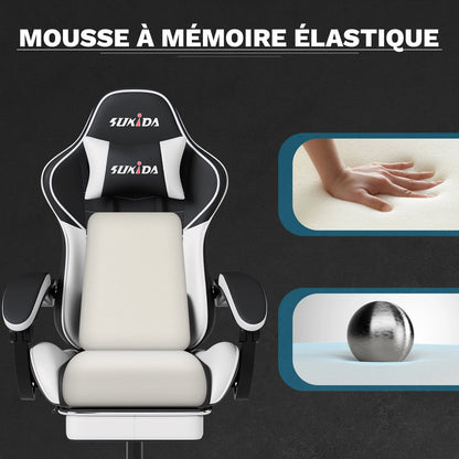 SUKIDA Ergonomic Gaming Chair with Footrest, Lumbar Support Computer Chair, Comfortable Office Chair with Adjustable Reclining Backrest