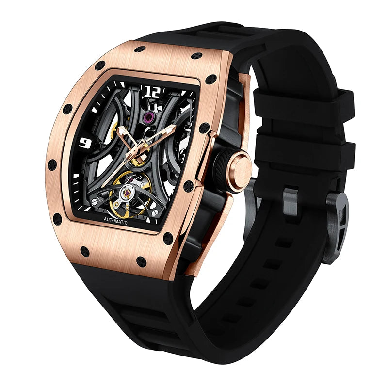 New Style Automatic Watch Tonneau Dial Silicone Strap Waterproof Sport Mechanical Wristwatch Stainless Steel 2026