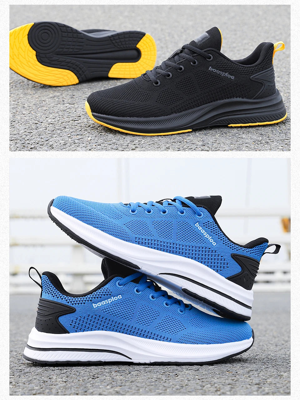 Baasploa Men Running Shoes Brand Male Designer Mesh Casual Sneakers Lightweight Lace-Up New Male Outdoor Sports Tennis Shoe