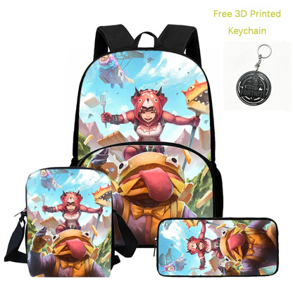 FORTNITE 3-Piece Lightweight Backpack Set with Front Pocket, Crossbody Bag & Pencil Case for Ages 5-9 Boys and Girls, Includes Free 3D Printed Keychain