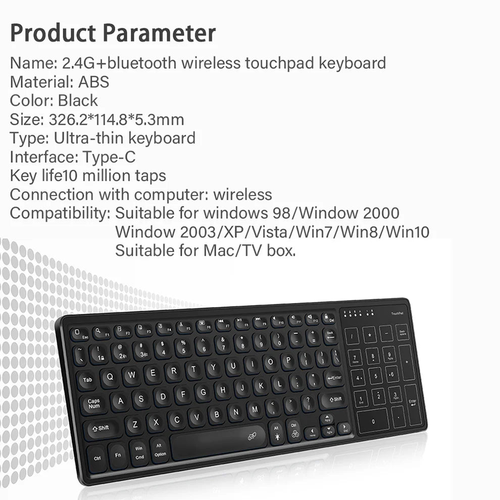 Backlit 7-Colors Bluetooth Keyboard with Touchpad 2.4G Wireless Multimedia Rechargable Keyboard for Laptop PC Tablet