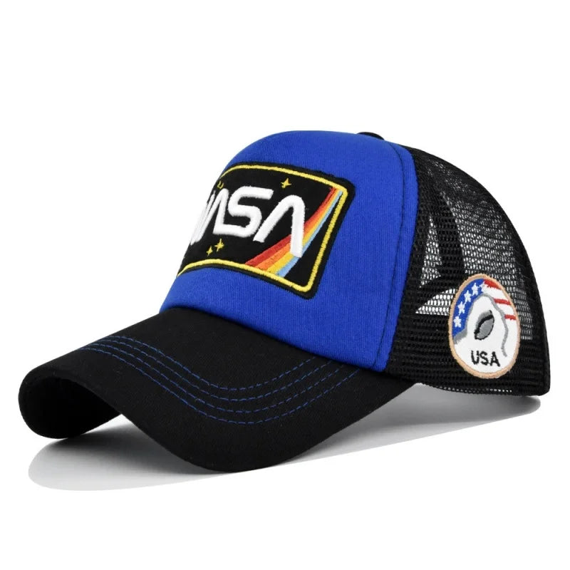 3D prémium NASA-hímzéses baseball sapka, nyári színblokkos hálós sapka, férfi és női szabadtéri alkalmi duckbill sapka
