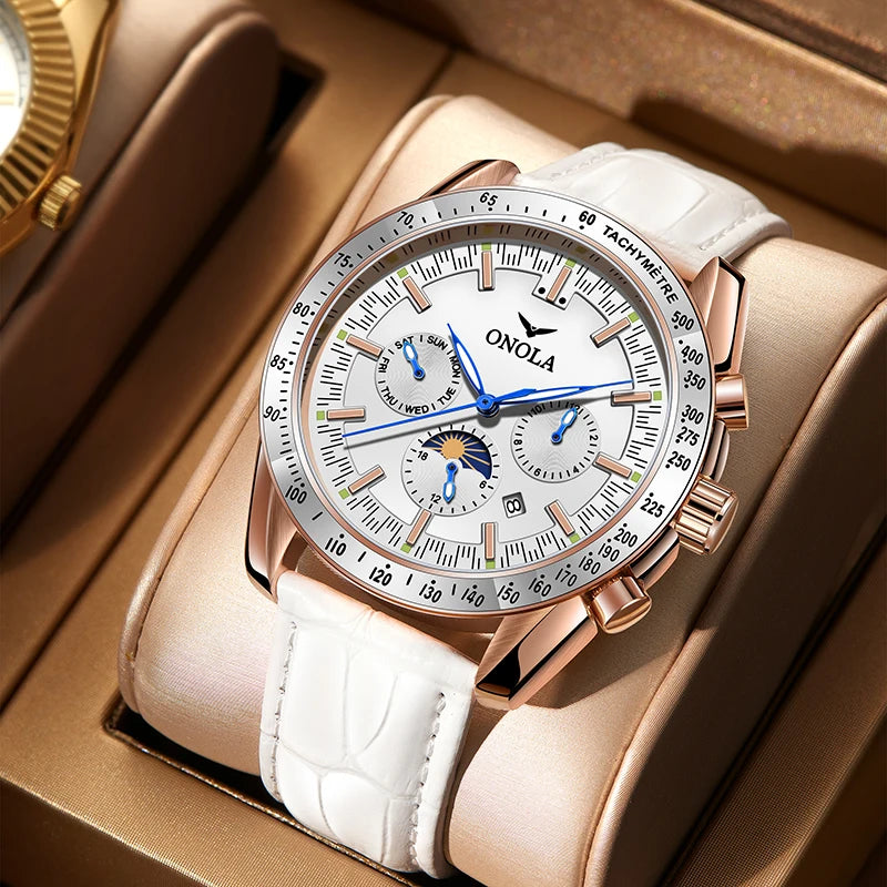 Montre mécanique pour homme ONOLA – Montre automatique de luxe au style décontracté, avec bracelet en cuir et cadran ajouré
