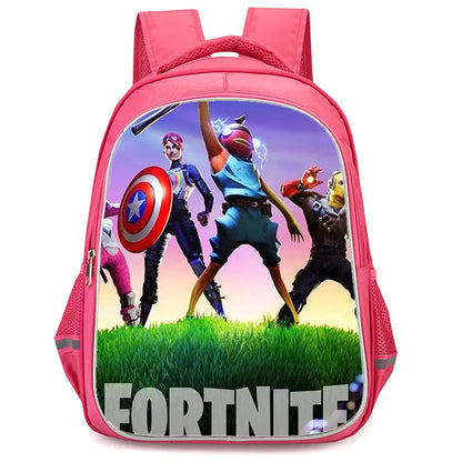 Mochila Fortnite Cartoon de 16 polegadas, unissexo, para rapazes e raparigas, com fechos duplos, grande capacidade e leve, para estudantes