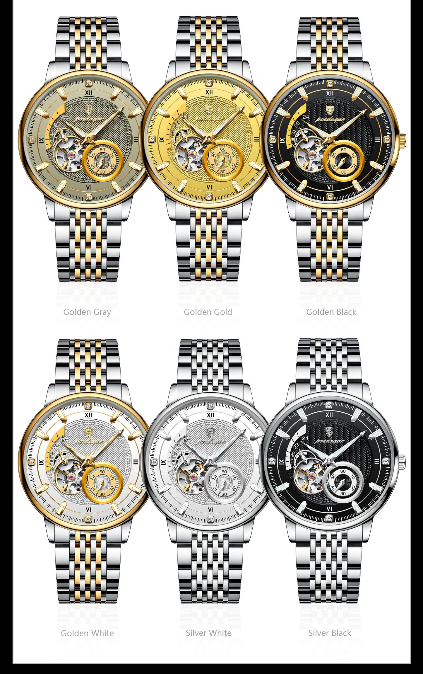 POEDAGAR Top Luxury Man Wristwatch Luminous Hollow Tourbillon Stainless Steel Men Clock Mechanical Automatic Men's Watches Reloj