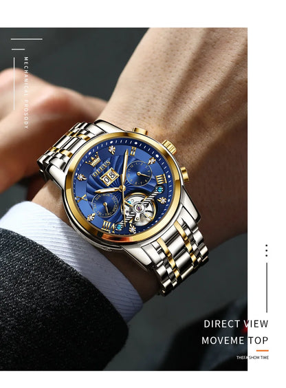 OLEVS 9910 Mens Watch Original Luxury Tourbillon Automatic Mechanical Watche Waterproof Luminous  Day-Date Watch With Box Reloj