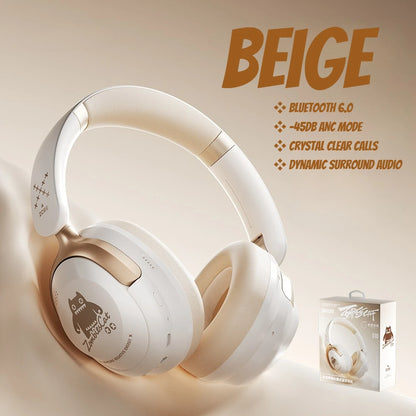 Zombies Cat S10 ANC Bluetooth 6.0 Headphones -45dB Active Noise Canceling Earphone HiFi Stereo Over-Ear Wire/Wireless Headset