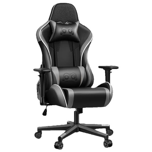 Gaming Chair, Ergonomic, PU Leather, Adjustable Armrests, Waterproof, Max 150kg, Black/Gray