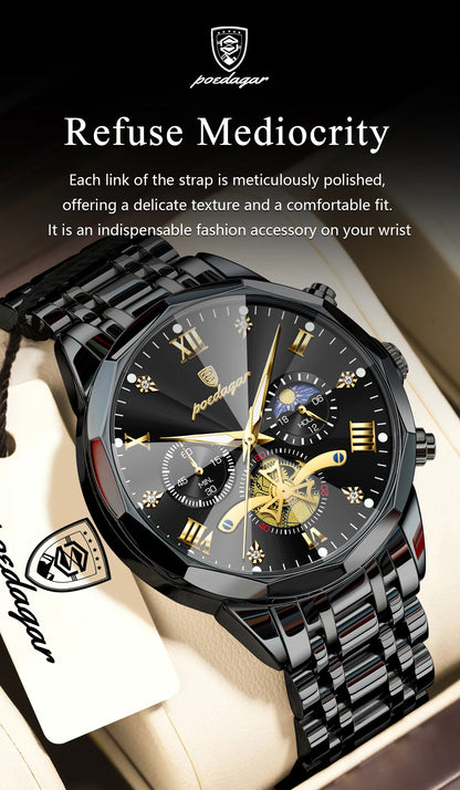 POEDAGAR Luxury Fashion Men Clock Waterproof Luminous Chronograph Male Watch Stainless Steel Quartz Business Men's Watches Reloj