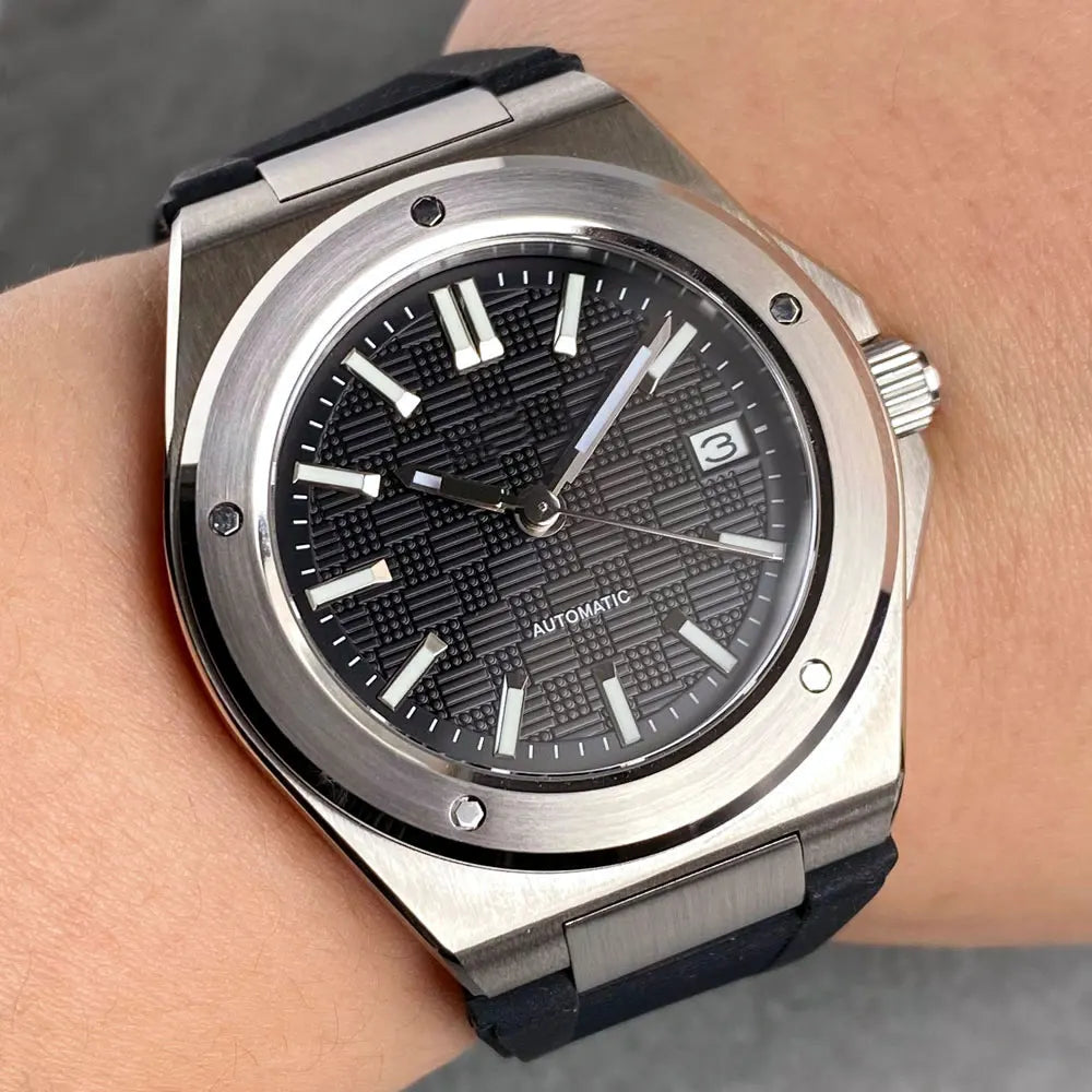 Tandorio Neue schwarze luxuriöse Business-Herrenuhr im Engineer-Stil, mechanisch, Saphirglas, 100m wasserdicht, NH35A Automatikuhren