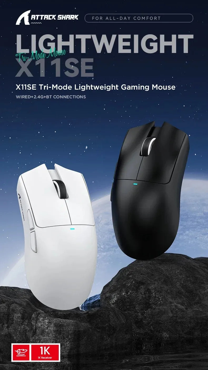 ATTACK SHARK X11SE ultraleichte kabellose Gaming-Maus, 20Millionen Klicks Lebensdauer, PAW3311 Gaming, 22KDPI, 400IPS, 40G, 1KHz, 65 Stunden, 30mAH