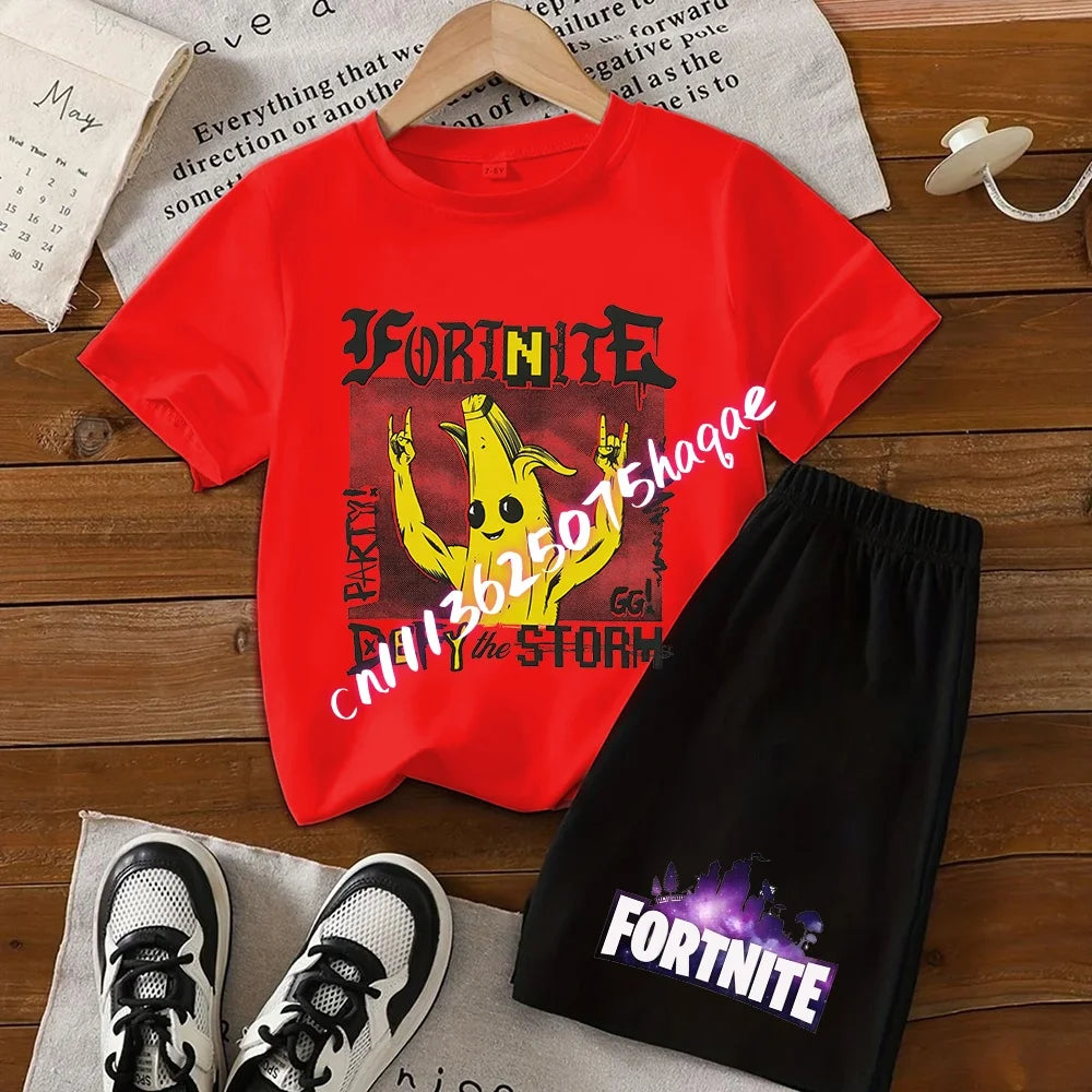 Fortnite Series T-Shirt- und Shorts-Set für Kinder, Hot-Game-Oberteil und Hose, sommerliches, niedliches Homewear-Loungewear-Outfit, Geburtstagsgeschenk