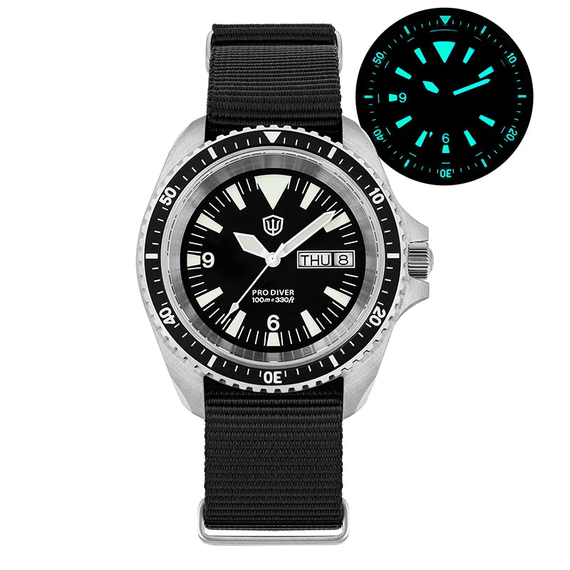 Watchdives WD1980 V3 Quartz Watch VH31 Sweep Movement Sapphire Vintage Watch 100m Waterproof Stainless Steel Luminous Mens Watch