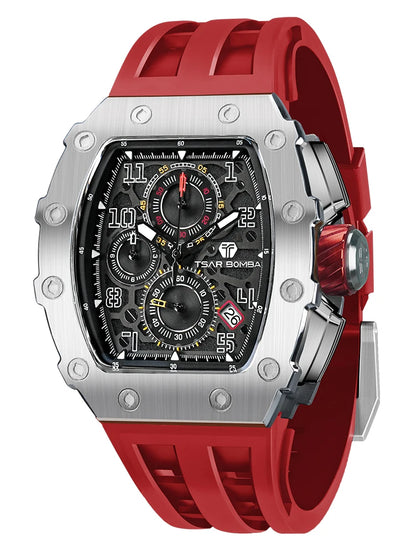 Reloj TSAR BOMBA para hombre, marca de lujo, diseño tonneau, impermeable, de acero inoxidable, reloj de pulsera de moda rectangular para hombre