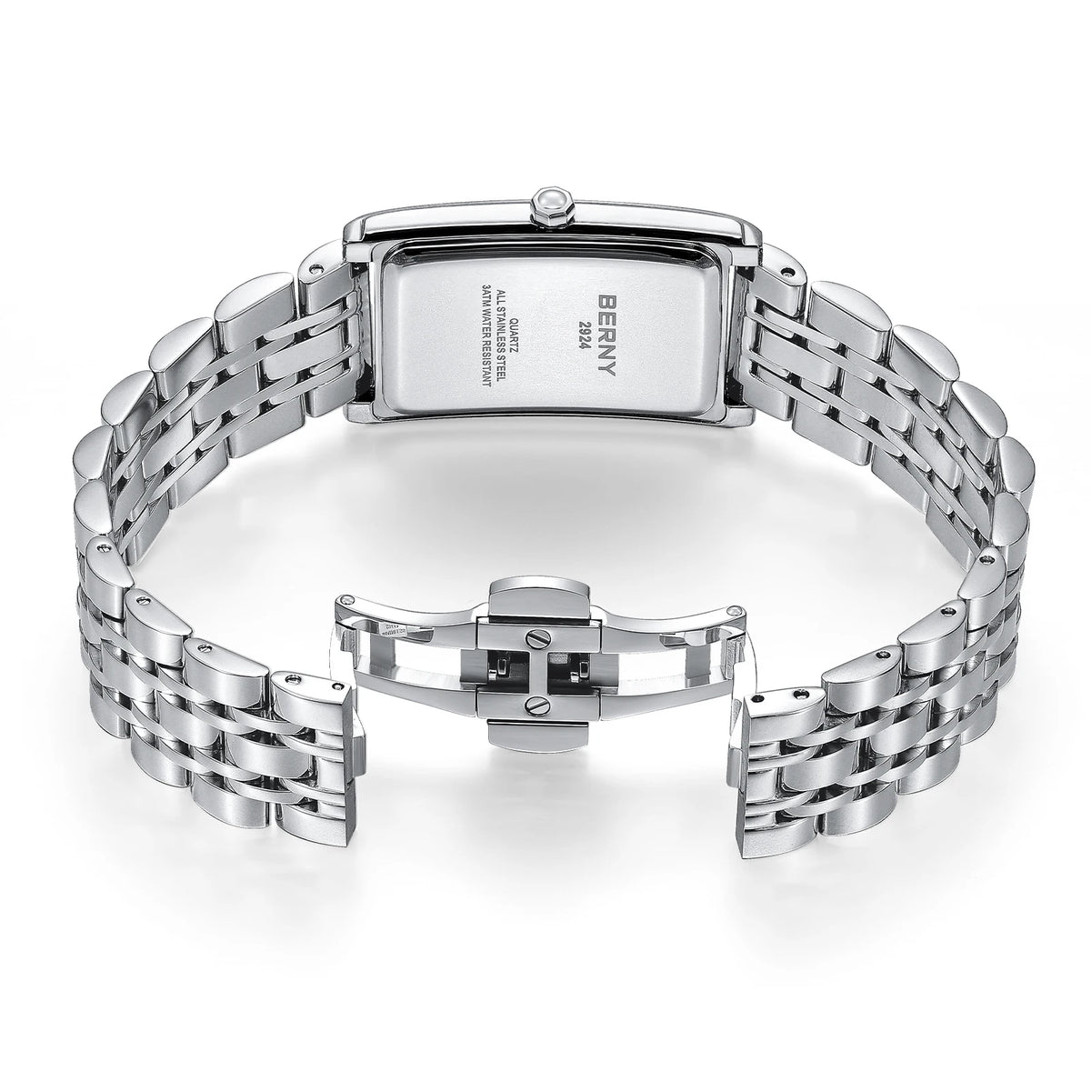 Montre carrée pour homme BERNY – Mouvement à quartz, cadran à chiffres romains, affichage luminescent, boîtier en acier inoxydable 316L – Montre rectangulaire élégante et décontractée