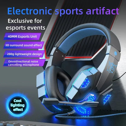 Auriculares gaming HOMEFISH SY830MV RGB con micrófono – Auriculares gaming over-ear con cable para PC, PS5, Xbox y Nintendo Switch, auriculares esports ligeros con sonido envolvente 3D