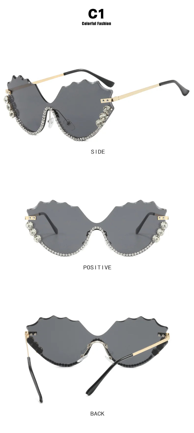 Fashion Luxury Brand Design Diamond Wave Rimless Women Sunglasses Hip Hop Eyewear Outdoor Glasses Unisex Shades Glasses UV400