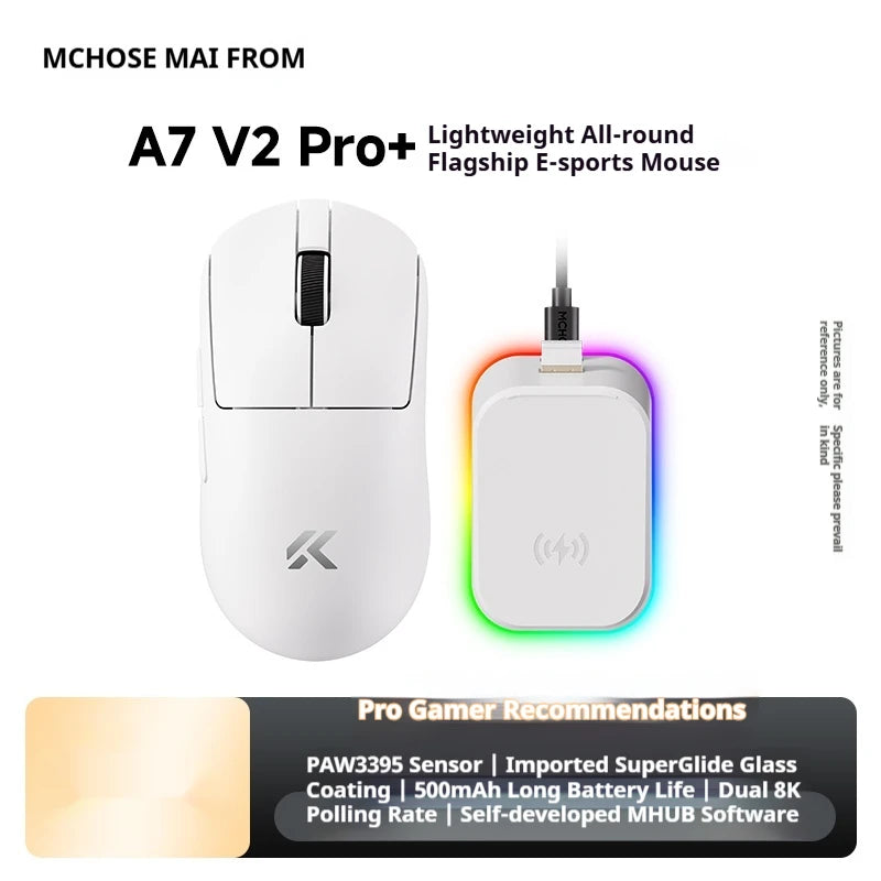 Mouse wireless MCHOSE A7 V2 Ultra+ Tri-Mode ultraleggero Paw3950 Ti 42000dpi 500mah per PC, esports e laptop, accessori gaming