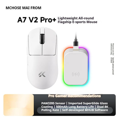 Mouse wireless MCHOSE A7 V2 Ultra+ Tri-Mode ultraleggero Paw3950 Ti 42000dpi 500mah per PC, esports e laptop, accessori gaming