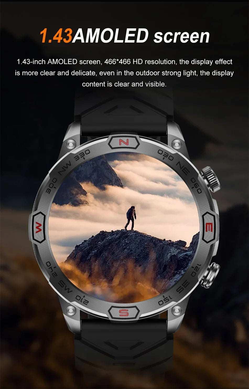 Men's Fashion Outdoor Sport GPS Smart Watch with AMOLED HD Screen, Heart Rate Monitor, and Waterproof Features